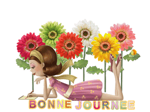 Gif animé bonne journée fille et fleurs